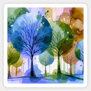 Colorful Blue Green Brown Abstract Trees Sticker